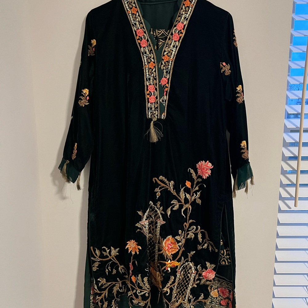 Embroidered Floral Desi Velvet Dress Indian/Pakistani/Desi